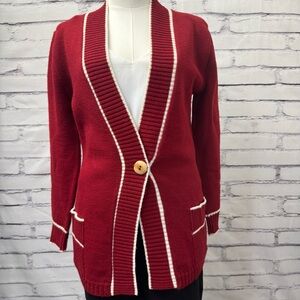 Vintage College Town Red Cardigan Sweater Union Made USA ILGWU
